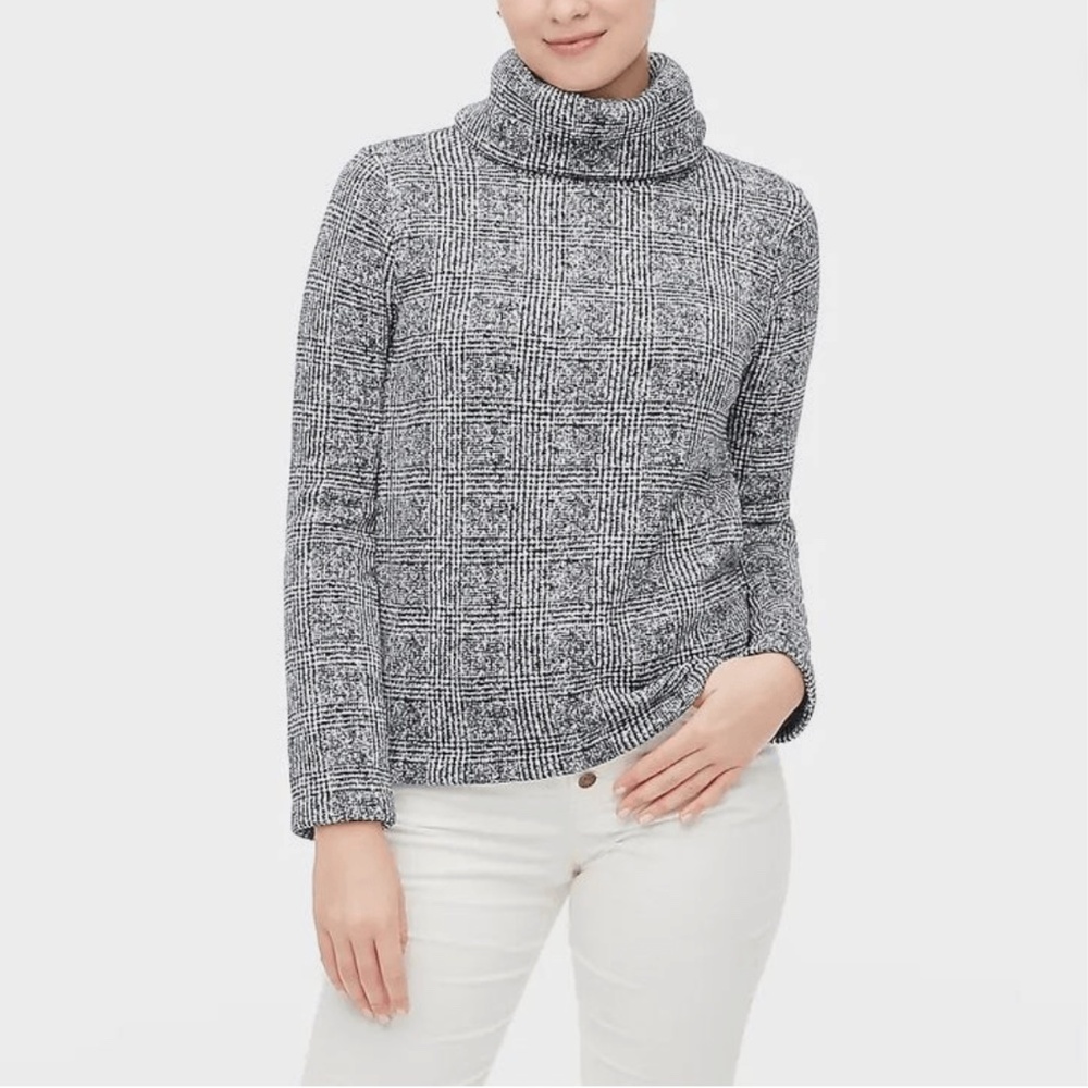 JCrew Mercantile Funnel Neck Long Sleeve Pullover In Glen Plaid Size Medium